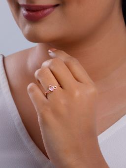 GIVA - 925 Silver Women Rose Gold Plated Sweetheart Pink Stone Adjustable Ring