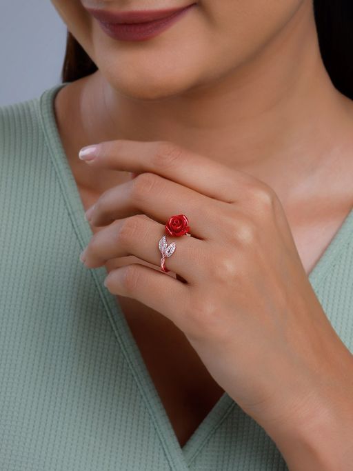 GIVA 925 Silver Women Rose Gold My Red Floral Adjustable Ring