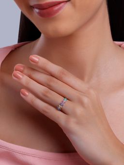 GIVA - 925 Silver Women Multi-Color Prisma Fixed Size Ring