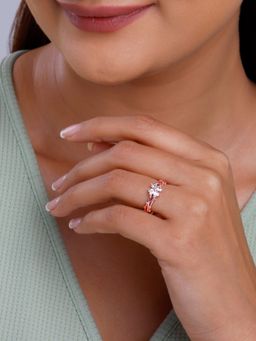 GIVA - 925 Silver Women Rose Gold Plated When We Met Adjustable Ring