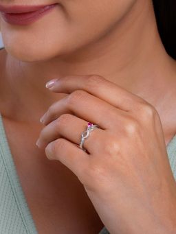GIVA - 925 Silver Women Loving Pink Stone Eternity Adjustable Ring