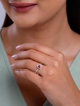 GIVA - 925 Silver Women Dewdrop Pink Heart Adjustable Ring