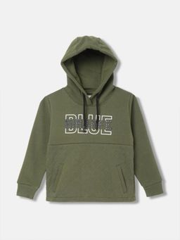 Blue Giraffe - Boys Green Typography Hooded Full Sleeves Pullover Style Hoodies