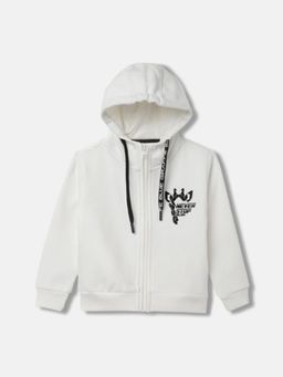 Blue Giraffe - Boys White Solid Hooded Full Sleeves Zip Through Hoodies