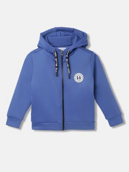 Blue Giraffe - Boys Blue Solid Hooded Full Sleeves Zip Through Hoodies