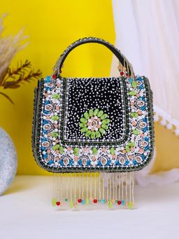 SWISNI - Black Embellished Flap Clutch