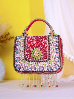SWISNI - Red Embroidered Flap Clutch