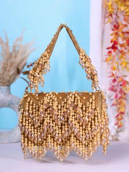 SWISNI - Golden Pearl Crystal Embellished Flap Clutch Bag