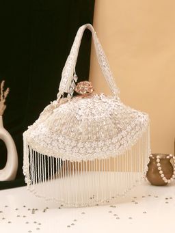 SWISNI - White Heavy Embroidered Batua Bag