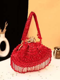SWISNI - Red Heavy Embroidered Batua Bag