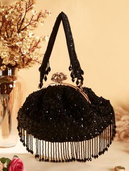 SWISNI - Black Heavy Embroidered Batua Bag