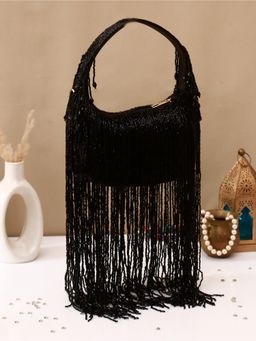 SWISNI - Black Luxury Tassel Latkan Clutch Bag