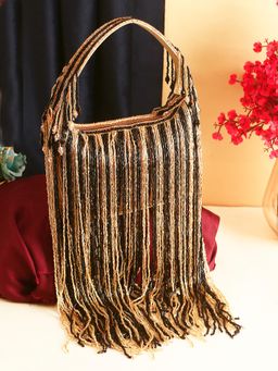 SWISNI - Black & Golden Mix Luxury Tassel Latkan Clutch Bag