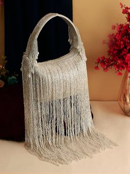 SWISNI - Silver Luxury Tassel Latkan Clutch Bag