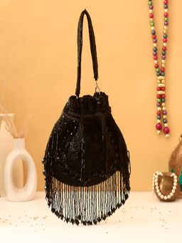 SWISNI - Black Heavy Luxury Crystal Potli Bag