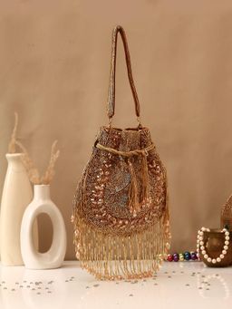 SWISNI - Golden Heavy Luxury Crystal Potli Bag