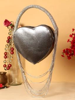 SWISNI - Silver Heart Clutch Bag