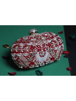 SWISNI - Handmade Embroidery Red Oval Clutch Bag