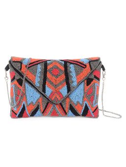 SWISNI - Red Handmade Assorted Beaded Clutch Cum Sling Bag
