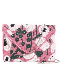 SWISNI - Designer Heavy Beaded Pink Beaded Clutch