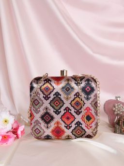 SWISNI - Geometric Pattern Brown Box Clutch