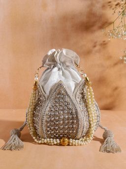 SWISNI - Latest Silver Lotus Shape Potli Bag