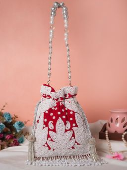 SWISNI - Womens Red Embroidered Potli Bag