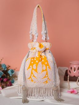 SWISNI - Womens Yellow Embroidered Potli Bag
