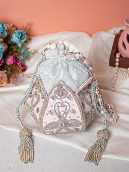 SWISNI - Womens Pink Embroidered Potli Bag