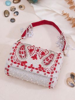 SWISNI - Womens Off White Embroidered Flap Clutch