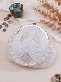 SWISNI - Womens White Embroidered Clutch