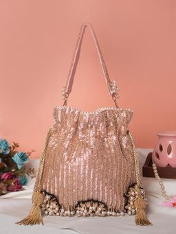SWISNI - Womens Rose Gold Embroidered Potli Bag