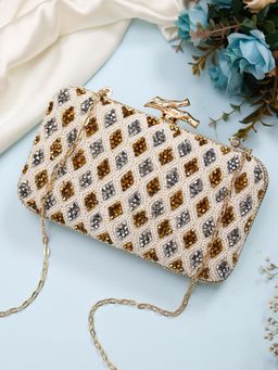 SWISNI - Womens Gold Embroidered Clutch