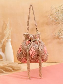 SWISNI - Womens Pink Embroidered Potli Bag