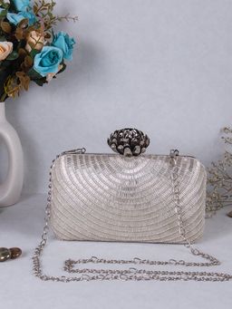 SWISNI - Womens Silver Embroidered Clutch