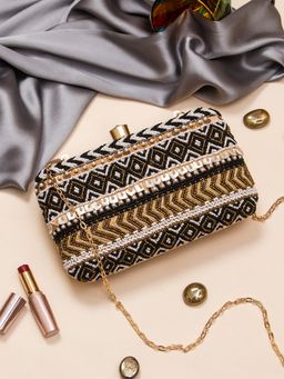 SWISNI - Womens Black Embroidered Clutch