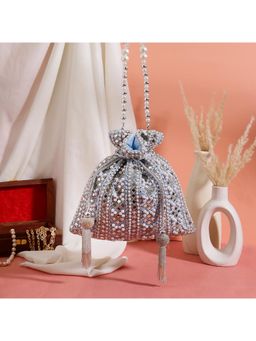 SWISNI - Womens Blue Embroidered Potli Bag