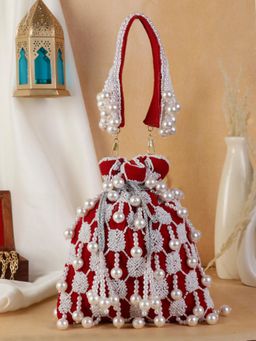 SWISNI - Womens Maroon Embroidered Potli Bag