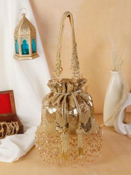 SWISNI - Womens Gold Embroidered Potli Bag