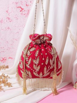 SWISNI - Womens Pink Embroidered Potli Bag