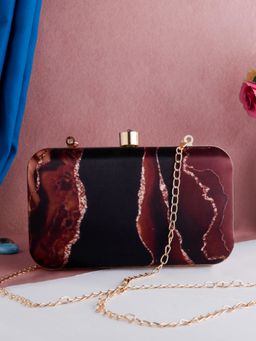 SWISNI - Brown Abstract Digital Printed Clutch Bag