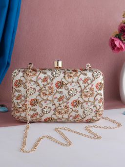 SWISNI - Off White Printed Embroidered Clutch Bag