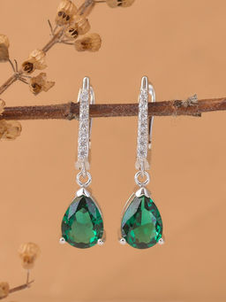 Ornate Jewels - 925 Silver Green Emerald Gracy Drop Danglers Earring for Women and Girls (Adjustable)