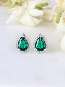Ornate Jewels - 925 Silver Green Emerald Stud Earring for Women and Girls (One Size)