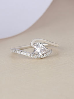 Ornate Jewels - 925 Silver American Diamond Heart Ring For Women & Girls