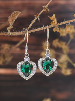 Ornate Jewels - 925 Silver 1.5 Carat Green Emerald Heart Dangle Earring For Women & Girls (One Size)