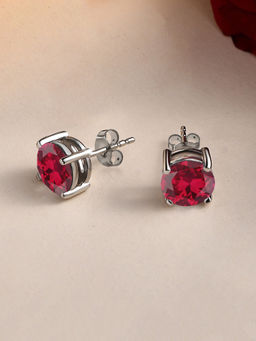 Ornate Jewels - 925 Silver 2 Carat Red Ruby Stud Earring for Women and Girls (One Size)