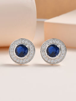 Ornate Jewels - 925 Silver 0.5 Carat Blue Sapphire Halo Stud Earring for Women and Girls (Free Size)