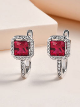 Ornate Jewels - 925 Silver 1.5 Carat Red Ruby Omega Back Earring For Women & Girls (One Size)