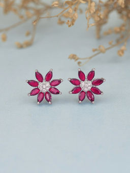 Ornate Jewels - 925 Silver Marquise Red Ruby Flower Stud Earring For Women & Girls (One Size)